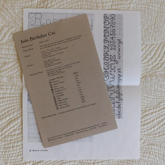 Birds of a Feather June Birthday Cat series cross stitch chart prim Juin pattern - Picture 4 of 11